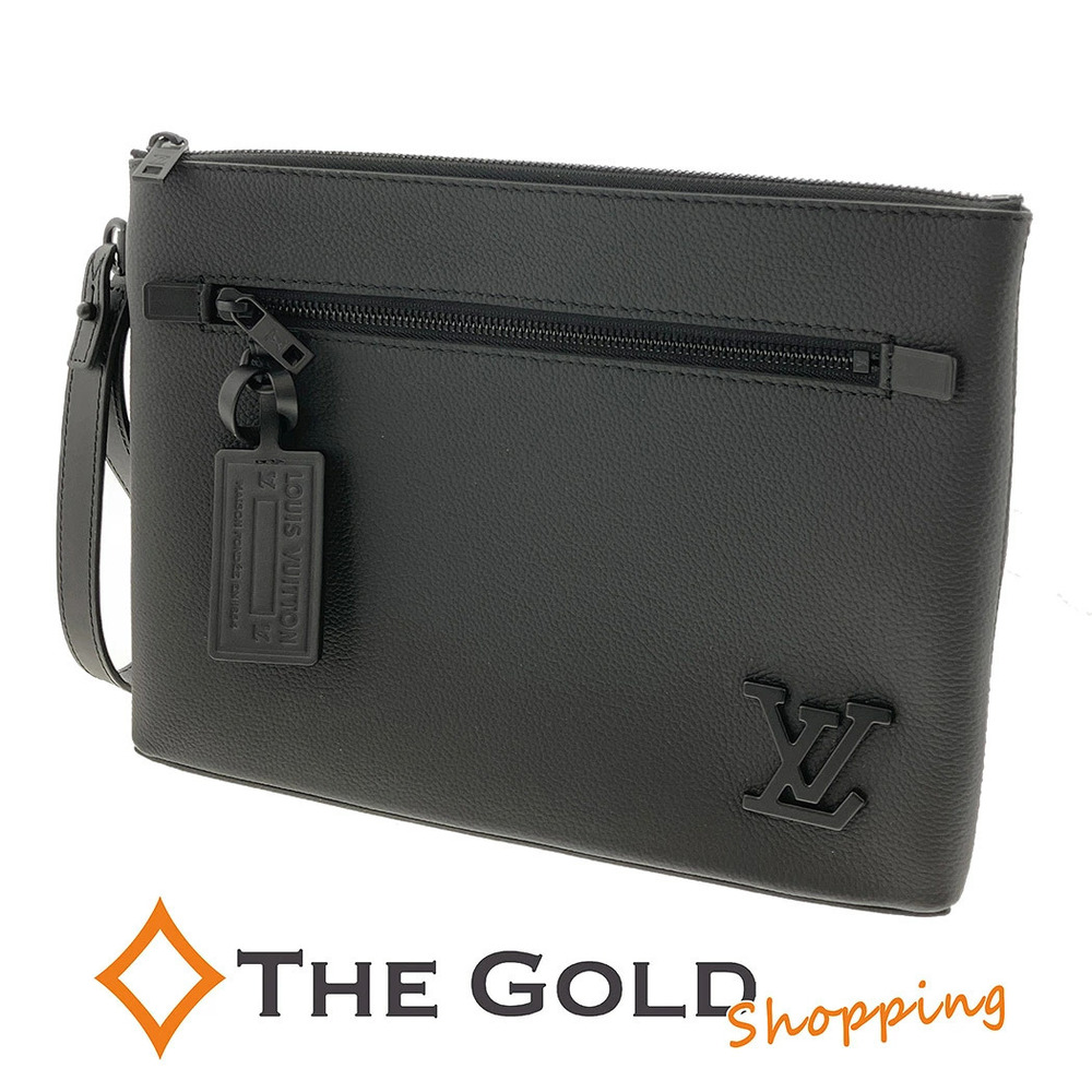 Louis Vuitton Pochette iPad LV Aerogram Clutch Bag Gusset Leather Noir Black